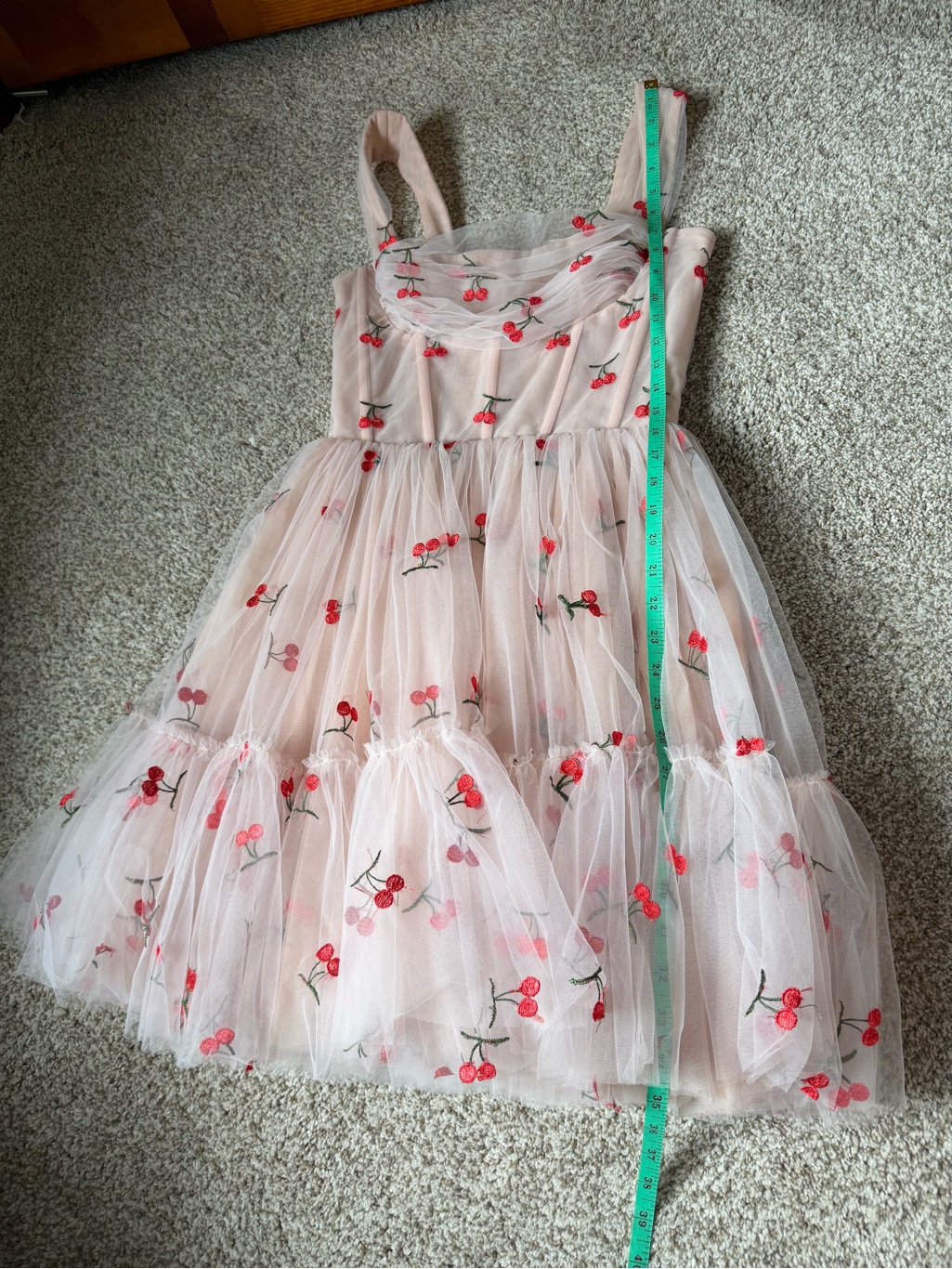 Nwot Teuta Matoshi Pink Cherry Appliqu Tulle Dress Sz 10 — image 5 of 7